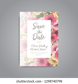 Wedding card with flower rose, leaves. Floral poster, invite. Vector decorative greeting card or invitation design background