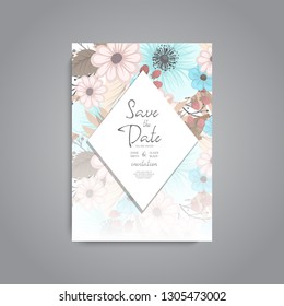 Wedding card with flower rose, leaves. Floral poster, invite. Vector decorative greeting card or invitation design background