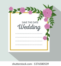 wedding card with flowers and leaves decoration