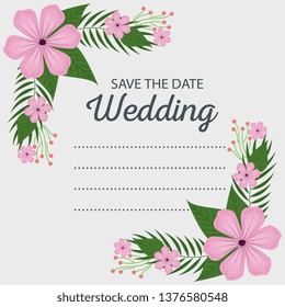 wedding card with flowers and leaves to event