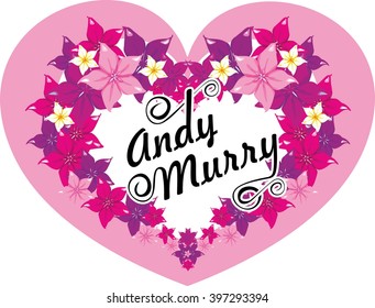 Wedding card in the form of the heart made of flowers in the names of the bride and groom