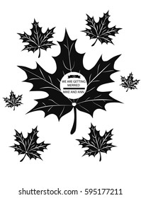 Wedding card in the form of a leaf b/w