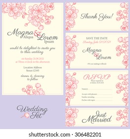 wedding card with gentle sakura flowers - postcard with the invitation 