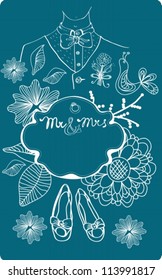 Wedding card with glamorous doodles, illustration for your design, vector