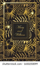 Wedding card in gold and dark colors. eps10 vector stock illustration