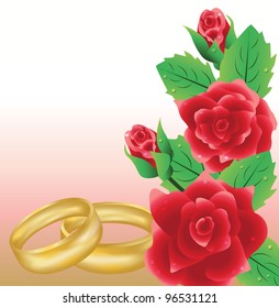 Wedding card with golden rings, vector illustration