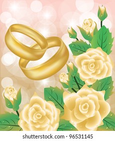 Wedding card with golden rings, vector illustration