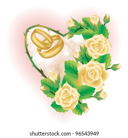 Wedding card with golden rings, vector illustration