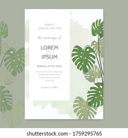 Hochzeitskarte mit tropischem Grünblatt