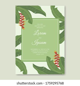 wedding card with greenery tropical leaf