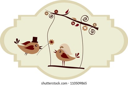 Wedding card; groom bird giving a flower , illustration