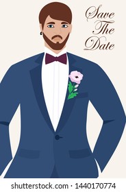 Wedding card with the groom. Vector illustration.