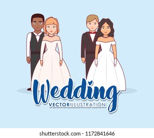 wedding card with group of couples