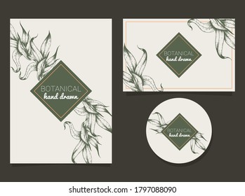 Wedding card hand draw leave collection template 