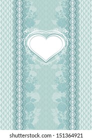 Wedding card with heart frame. Vector illustration with an ornament of roses. Vintage style. 
