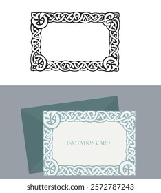 wedding card with interlocking patterns line ornate . Celtic-style frame, wedding card frame, appearance frame