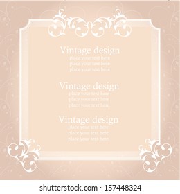 Wedding card or invitation with abstract background. Stylish retro background with damask elements. Ornate card announce.