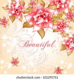 Wedding card or invitation with abstract floral background. Greeting card in grunge or retro style. Elegance pattern with flowers roses, floral illustration in vintage style Valentine