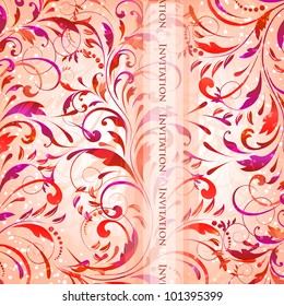 Wedding card or invitation with abstract floral background. Greeting card in grunge or retro style. Elegance pattern with flowers roses, floral illustration in vintage style Valentine