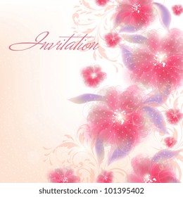 Wedding card or invitation with abstract floral background. Greeting card in grunge or retro style. Elegance pattern with flowers roses, floral illustration in vintage style Valentine