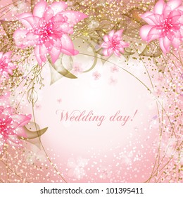 Wedding card or invitation with abstract floral background. Greeting card in grunge or retro style. Elegance pattern with flowers roses, floral illustration in vintage style Valentine