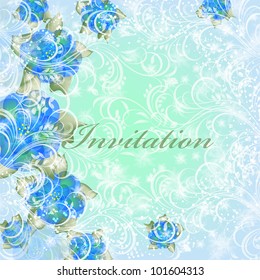 Wedding card or invitation with abstract floral background. Greeting card in grunge or retro style. Elegance pattern with flowers roses, floral illustration in vintage style Valentine