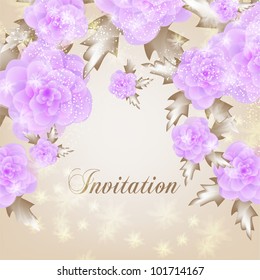 Wedding card or invitation with abstract floral background. Greeting card in grunge or retro style. Elegance pattern with flowers roses, floral illustration in vintage style Valentine