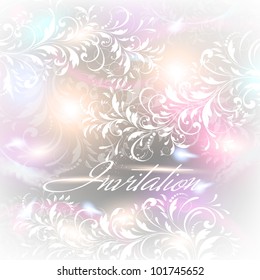 Wedding card or invitation with abstract floral background. Greeting card in grunge or retro style. Elegance pattern with flowers roses, floral illustration in vintage style Valentine
