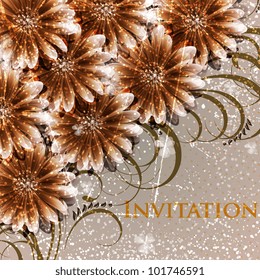 Wedding card or invitation with abstract floral background. Greeting card in grunge or retro style. Elegance pattern with flowers roses, floral illustration in vintage style Valentine