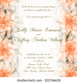 Wedding card or invitation with abstract floral background. Greeting card in grunge or retro style. Elegance pattern with flowers roses, floral illustration in vintage style Valentine