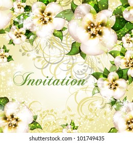 Wedding card or invitation with abstract floral background. Greeting card in grunge or retro style. Elegance pattern with flowers roses, floral illustration in vintage style Valentine