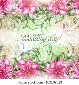 Wedding card or invitation with abstract floral background. Greeting card in grunge or retro style. Elegance pattern with flowers roses, floral illustration in vintage style Valentine