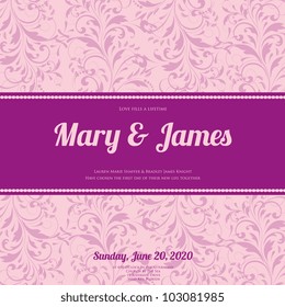 Wedding card or invitation with abstract floral background. Greeting card in grunge or retro style. Elegance pattern with flowers roses, floral illustration in vintage style Valentine