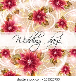 Wedding card or invitation with abstract floral background. Greeting card in grunge or retro style. Elegance pattern with flowers roses, floral illustration in vintage style Valentine