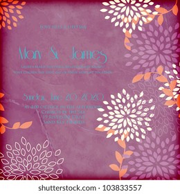 Wedding card or invitation with abstract floral background. Greeting card in grunge or retro style. Elegance pattern with flowers roses, floral illustration in vintage style Valentine