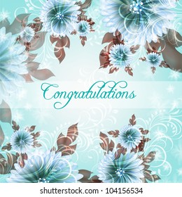 Wedding card or invitation with abstract floral background. Greeting card in grunge or retro style. Elegance pattern with flowers roses, floral illustration in vintage style Valentine