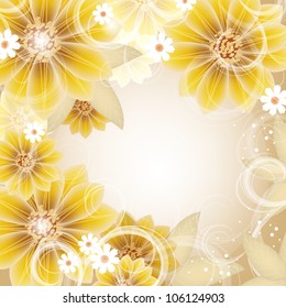Wedding card or invitation with abstract floral background. Greeting card in grunge or retro style. Elegance Seamless pattern with flowers, floral illustration in vintage style