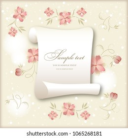 Wedding card or invitation with abstract floral background. Elegance pattern with flowers. Abstract greeting card. Greeting card in grunge or retro style.