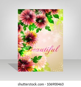 Wedding card or invitation with abstract floral background. Greeting card in grunge or retro style. Elegance pattern with flowers roses, floral illustration in vintage style Valentine. Classic