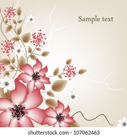 Wedding card or invitation with abstract floral background. Greeting card in grunge or retro style.
