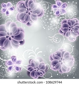 Wedding card or invitation with abstract floral background. Greeting card in grunge or retro style.