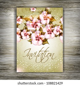 Wedding card or invitation with abstract floral background. Greeting postcard  in grunge or retro vector Elegance pattern with flowers roses floral illustration vintage style Valentine anniversary