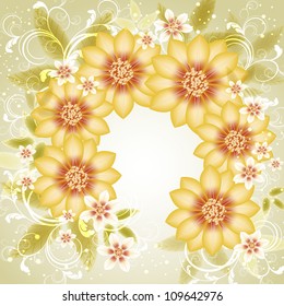 Wedding card or invitation with abstract floral background. Greeting card in grunge or retro style. Elegance pattern with flowers, floral illustration in vintage style Valentine. Classic
