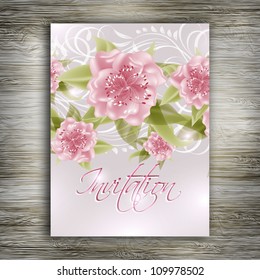 Wedding card or invitation with abstract floral background. Greeting postcard in grunge or retro vector Elegance pattern with flowers roses floral illustration vintage style Valentine anniversary
