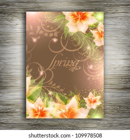 Wedding card or invitation with abstract floral background. Greeting postcard in grunge or retro vector Elegance pattern with flowers roses floral illustration vintage style Valentine anniversary