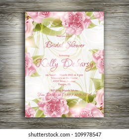 Wedding card or invitation with abstract floral background. Greeting postcard in grunge or retro vector Elegance pattern with flowers roses floral illustration vintage style Valentine anniversary