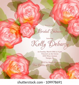 Wedding card or invitation with abstract floral background. Greeting postcard in grunge or retro vector Elegance pattern with flowers roses floral illustration vintage style Valentine anniversary