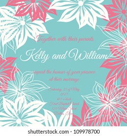 Wedding card or invitation with abstract floral background. Greeting postcard in grunge or retro vector Elegance pattern with flowers roses floral illustration vintage style Valentine anniversary