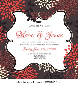Wedding card or invitation with abstract floral background. Greeting postcard in grunge or retro vector Elegance pattern with flowers roses floral illustration vintage style Valentine anniversary
