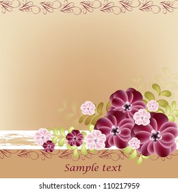  Wedding card or invitation with abstract floral background. Greeting card in grunge or retro style.